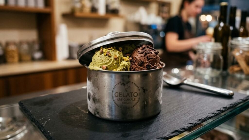 storing homemade gelato in a metal container for freshness