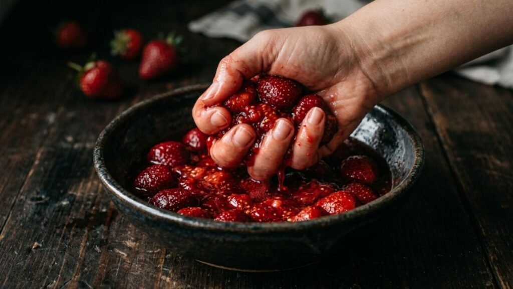 fresh ripe strawberries being prepared for seasonal gelato recipe