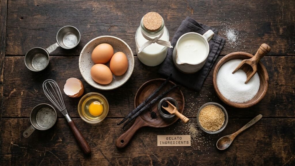 homemade gelato ingredients flat lay