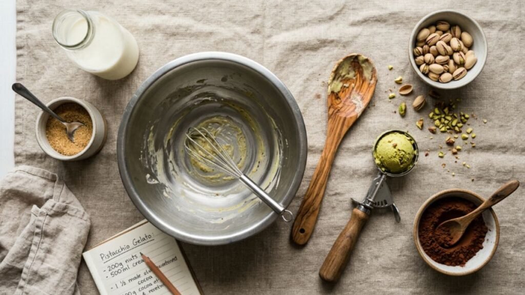 Italian gelato making tools and ingredients at home
