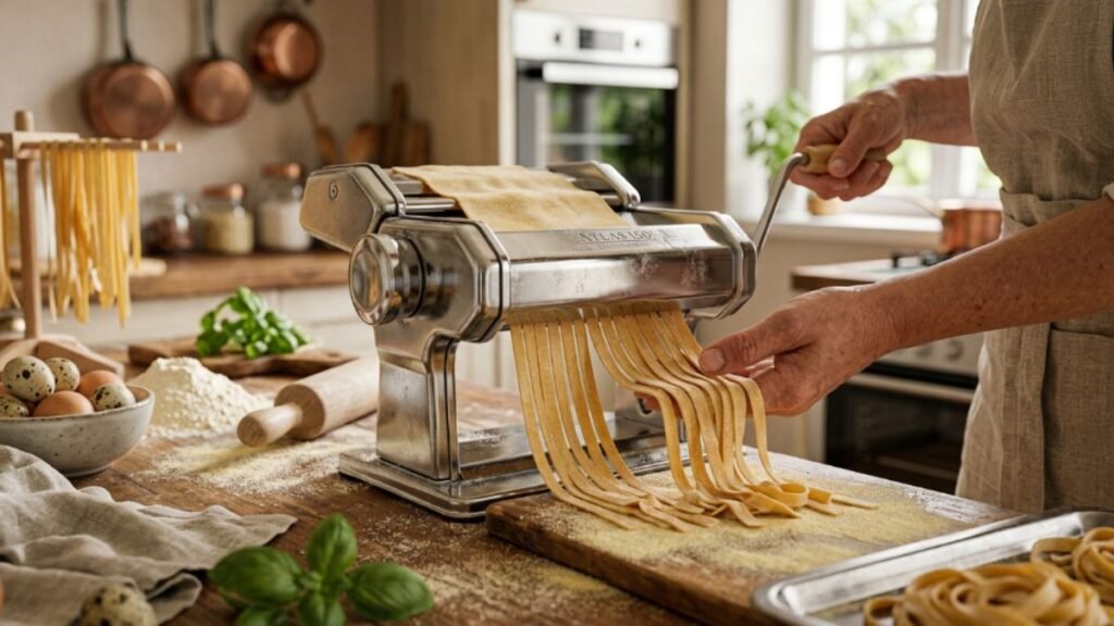 fresh homemade pasta made with best pasta maker machine