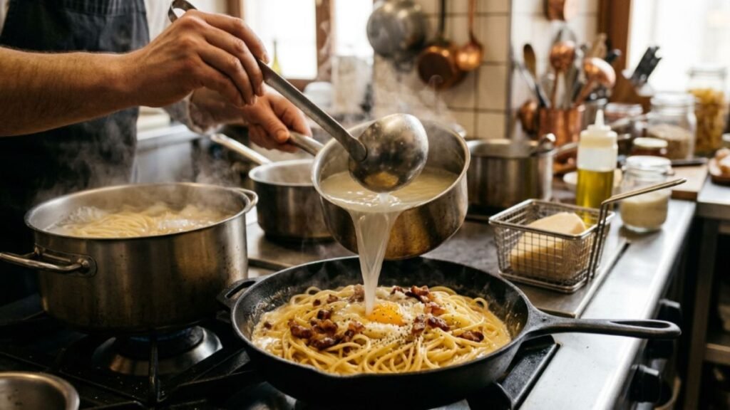 pasta cooking water for carbonara recipe sauce technique