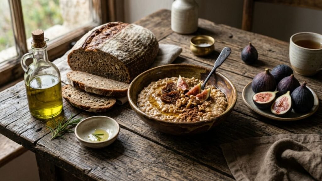 Ancient Roman staple foods including bread olive oil and grain