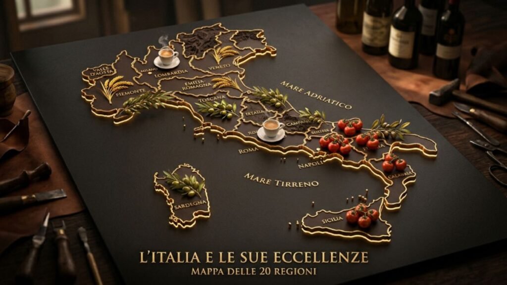 Map of Italy showing signature ingredients by region