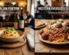 Comparison of Italian pasta portion versus oversized Western serving